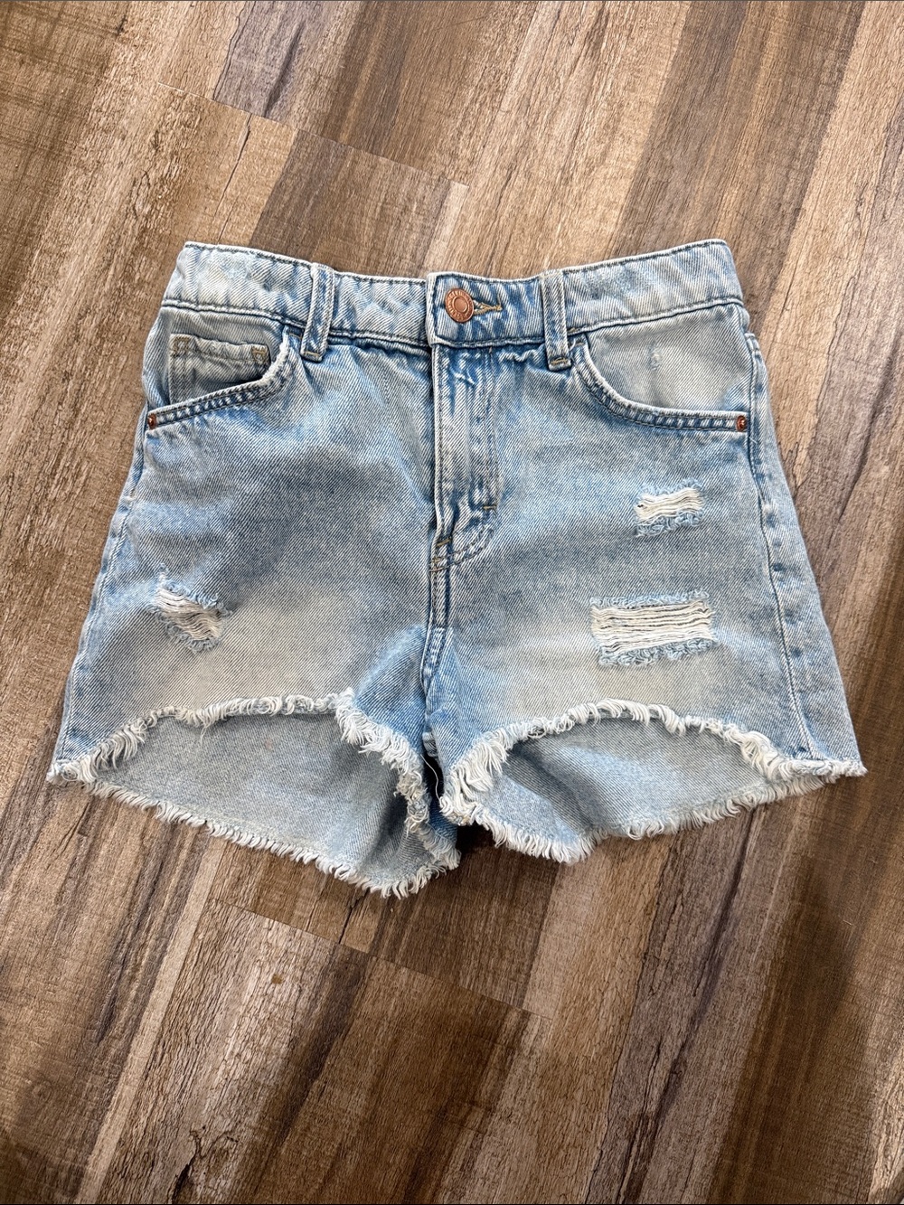 H&M Light Blue Distressed Denim Shorts with Adjustable Waist - Kids